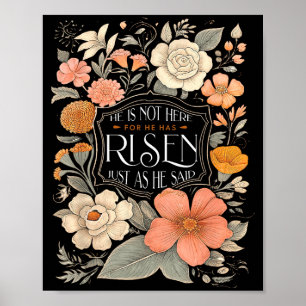 Poster Ele Não Está Aqui Ele Ressuscitou Floral Cristão J