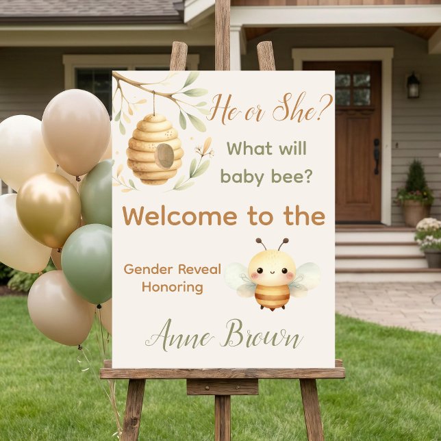 Poster Ele ou Ela? Qual Será o Bebê Abelha? (He or She Bee Gender Reveal Welcome Sign. He or She? What Will Baby Bee? )