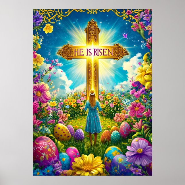 Poster Ele ressuscitou a Páscoa de Jesus Cross (Frente)