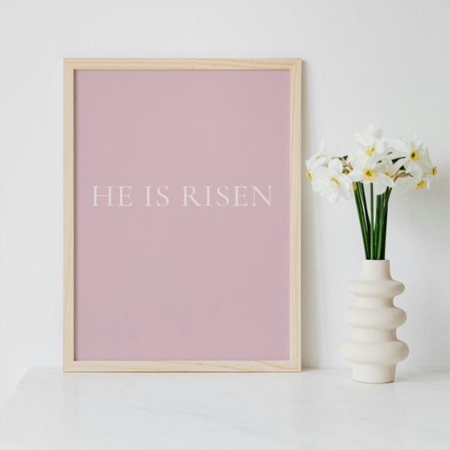 Poster Ele Ressuscitou – Arte de Parede Rosa Suave de Fé  (Minimalist Christian Wall Art )
