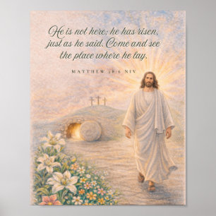 Poster Ele Ressuscitou – Mateus 28:6 Versículo Bíblico -