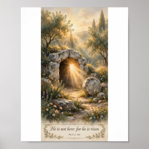 Poster Ele Ressuscitou Túmulo Vazio Mateus 28:6 Cristão