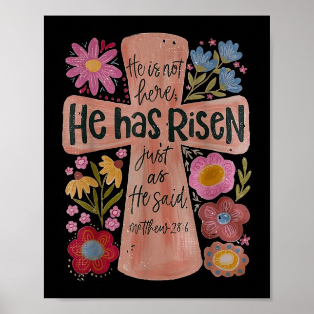 Poster Ele Risen Christian Páscoa Boho Floral (Frente)