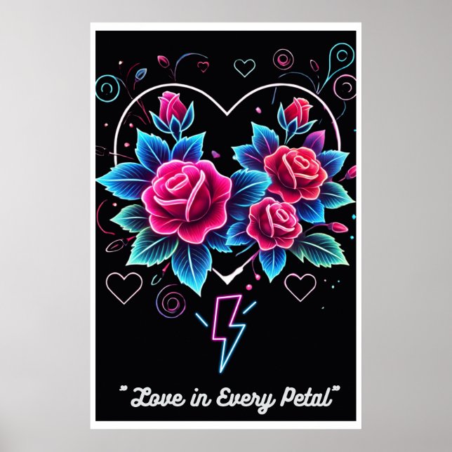 Poster "Electric Bloom: Sinfonia de Amor Neon" (Frente)