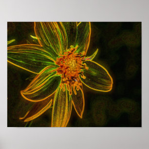 Póster Electric Sunflower Abstract Flower Art