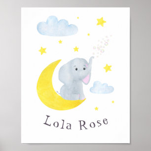 Poster Elefant Moon Stars Nursery Art