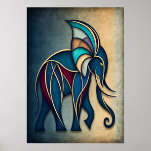 Poster Elefante Abstrato Geométrico Arte Deco Animal Pare