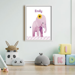 Poster Elefante Adorável Para Bebês Com Enfermeiro De Nom