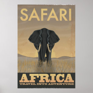 Póster Elefante África Safari viagens vintage