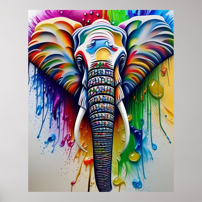 Poster Elefante Africano Colorido Paint Splatter (Frente)