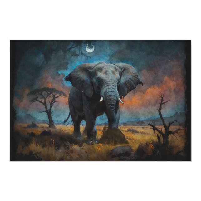 Póster Elefante Africano em Dusk (Frente)