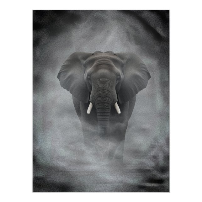 Póster Elefante Africano em Névoa Serena Impasto (Frente)