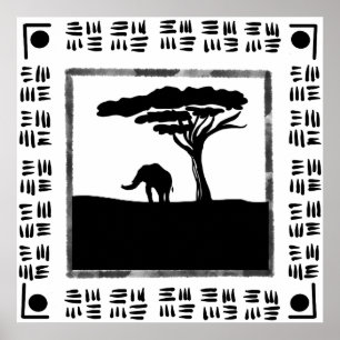 Poster Elefante Africano Preto Branco