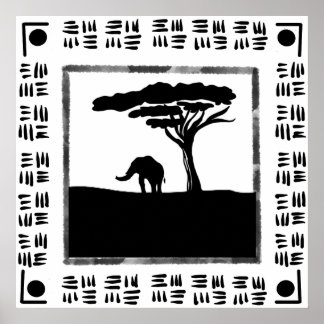 Poster Elefante Africano Preto Branco