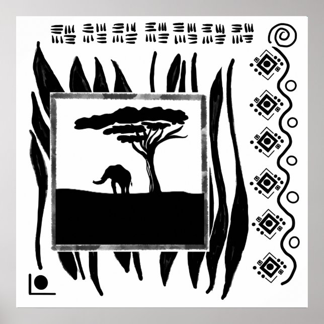 Poster Elefante Africano Preto e Branco (Frente)