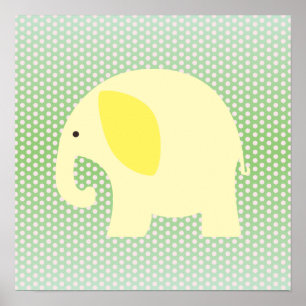Póster Elefante Amarelo em Verde-Casa
