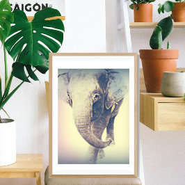 Póster elefante asiático com cores vintage