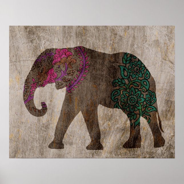 Póster Elefante Asiático Tribal Zen (Frente)