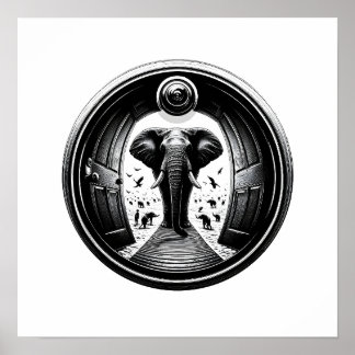 Poster Elefante através da porta do furo | Fisheye