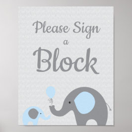 Poster Elefante Azul Assine um Chá de fraldas de Sinal de