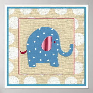 Poster Elefante azul com Bolinhas brancas