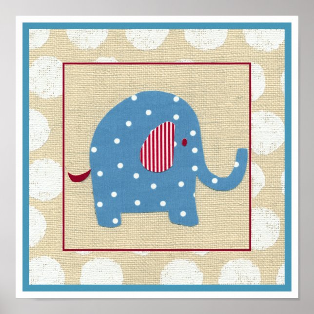 Poster Elefante azul com Bolinhas brancas (Frente)