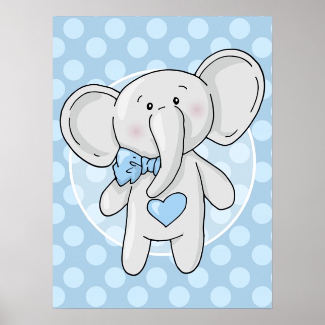 Poster Elefante Azul - Quarto de Bebê Menino Nursery (Frente)