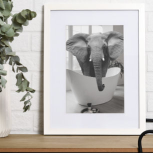 Poster Elefante Bathtub Black White Bathroom