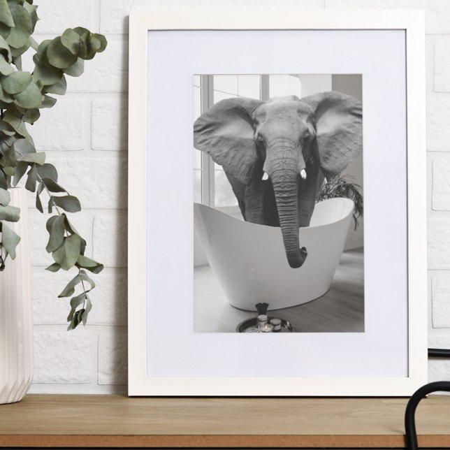Poster Elefante Bathtub Black White Bathroom (Criador carregado)