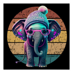 Póster Elefante-bebê bonito com colza e óculos-rosa