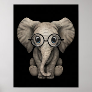 Póster Elefante-bebê bonito com óculos de leitura preto