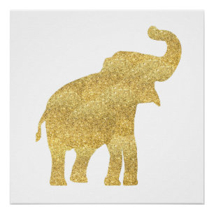 Póster elefante bebê com brilho dourado