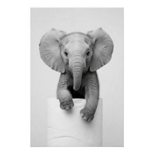 Póster Elefante Bebê Minimalista Espiando por Cima do Pap