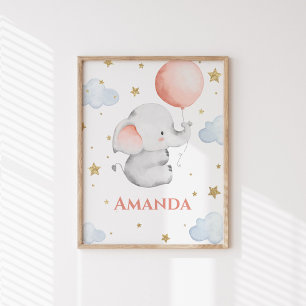 Póster Elefante Bebê Personalizado Nome Customizado