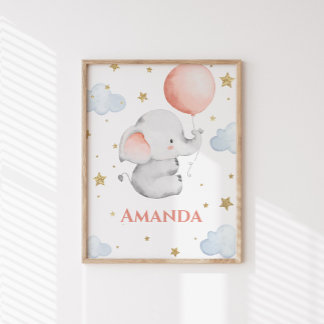 Póster Elefante Bebê Personalizado Nome Customizado