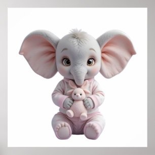 Poster Elefante Bebê Segurando Brinquedo – Berçário Fofo