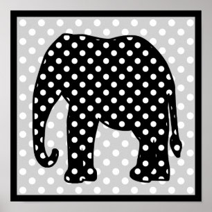 Póster Elefante Bolinhas Preto e Branco