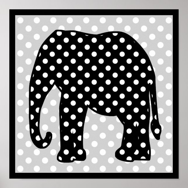 Póster Elefante Bolinhas Preto e Branco (Frente)