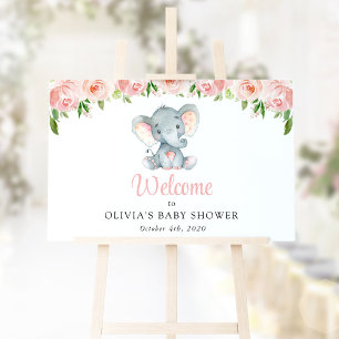 Poster Elefante Bonito, Flores Rosa, Boas-vindas ao Chá d