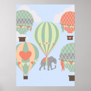 Póster Elefante bonito que monta a aumentação dos balõ