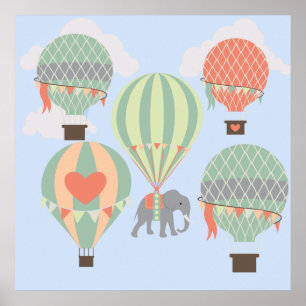 Póster Elefante bonito que monta a aumentação dos balõ