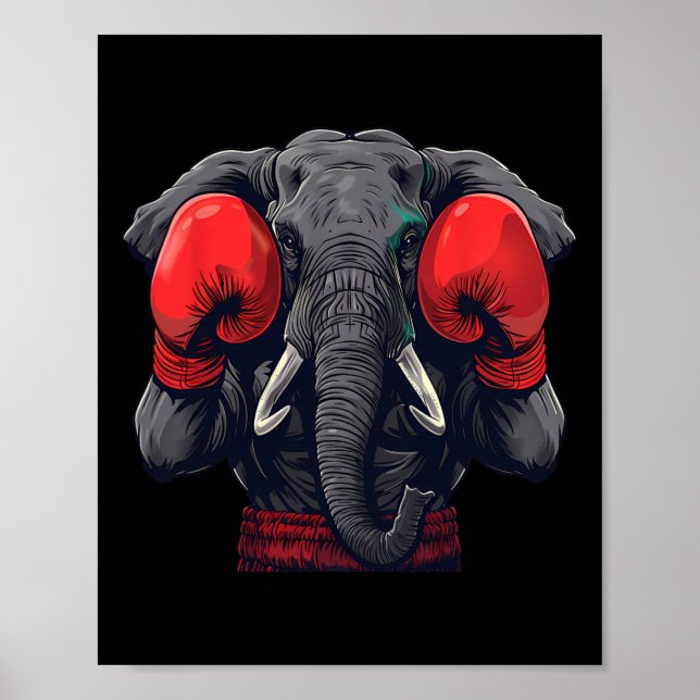 Poster Elefante Boxeador Com Luvas de Boxe Kickboxing Eng (Frente)