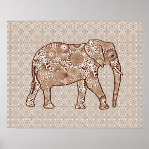 Póster Elefante branco - castanho e esticado