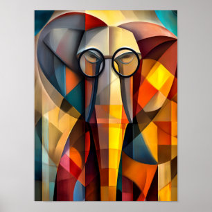 Poster Elefante charmoso - Estudioso cubista com óculos
