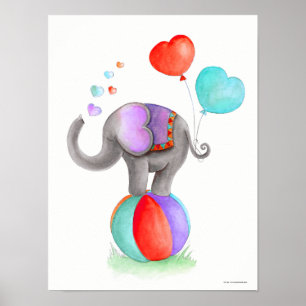 Poster Elefante cinzento do circo irrisório em um