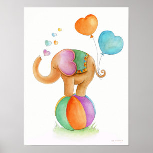 Poster Elefante circense caprichoso em um pôster de berçá