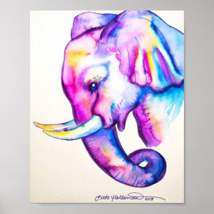 Poster elefante colorido da aguarela 8x10