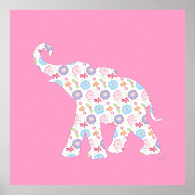 Poster Elefante com gráfico de padrão de aquarela (Frente)