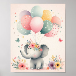 Poster Elefante Cor-de-Fundo Cor-de-Rosa