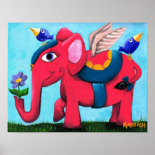 Poster Elefante cor-de-rosa do vôo